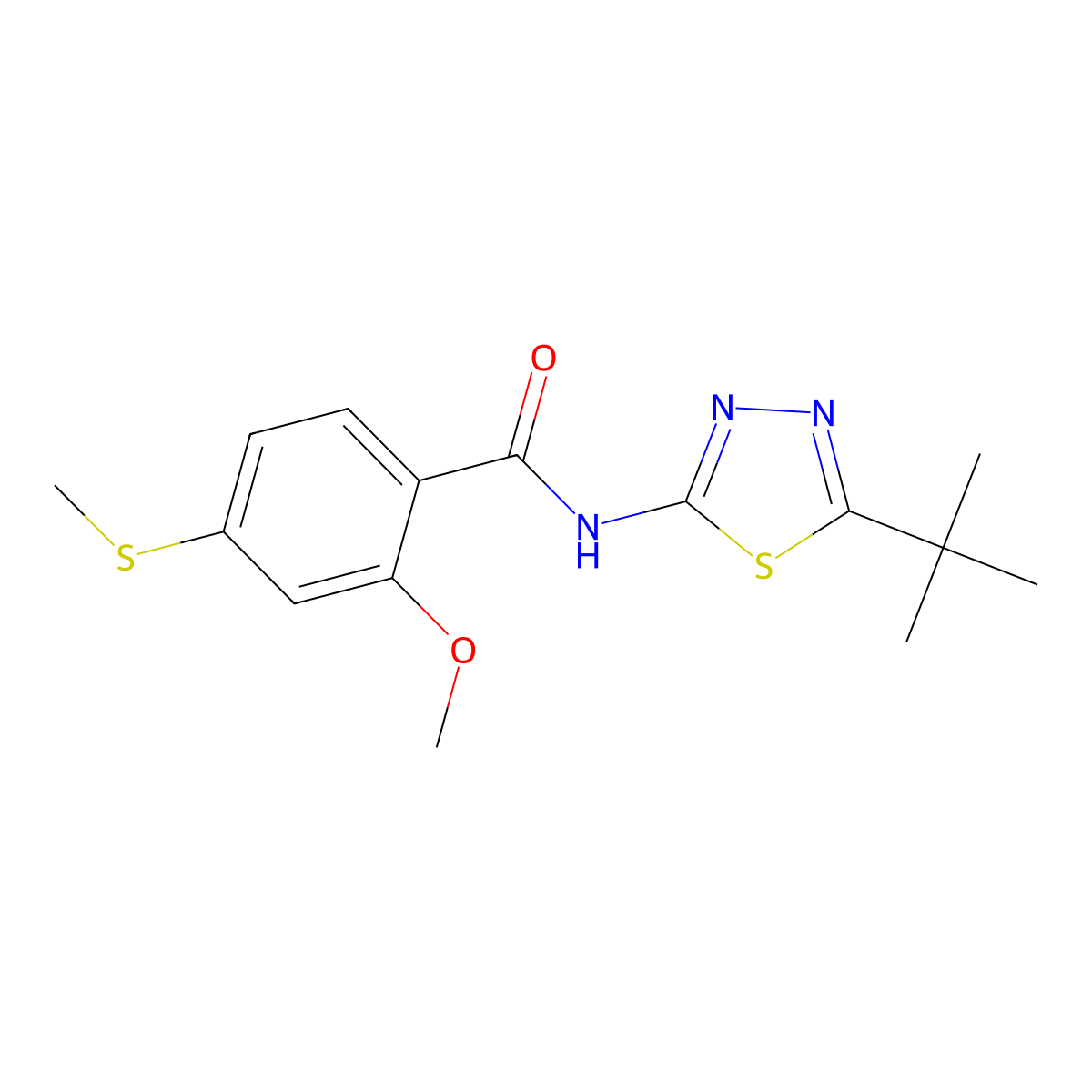 N-(5-tert-butyl-1,3,4-thiadiazol-2-yl)-2-methoxy-4-methylsulfanylbenzamide molecular structure, CAS 432519-40-9