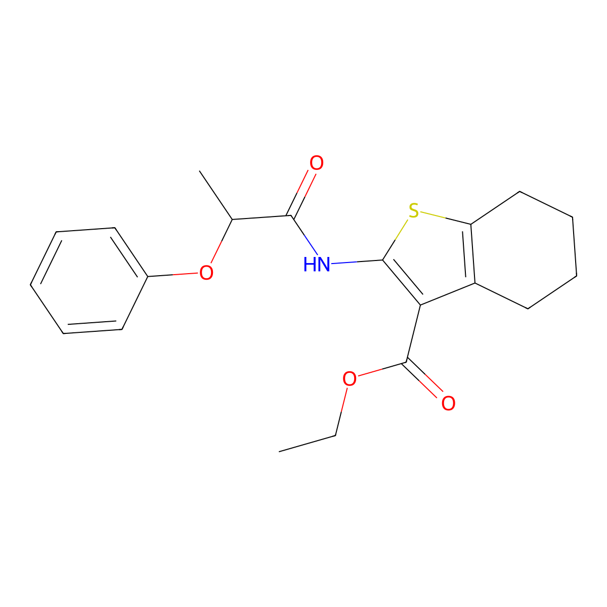Ethyl 2-[(2-phenoxypropanoyl)amino]-4,5,6,7-tetrahydro-1-benzothiophene-3-carboxylate molecular structure, CAS 432520-18-8