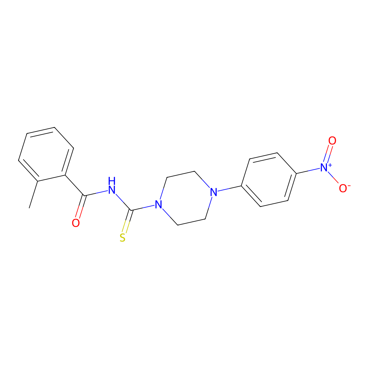2-methyl-N-[4-(4-nitrophenyl)piperazine-1-carbothioyl]benzamide molecular structure, CAS 432520-28-0