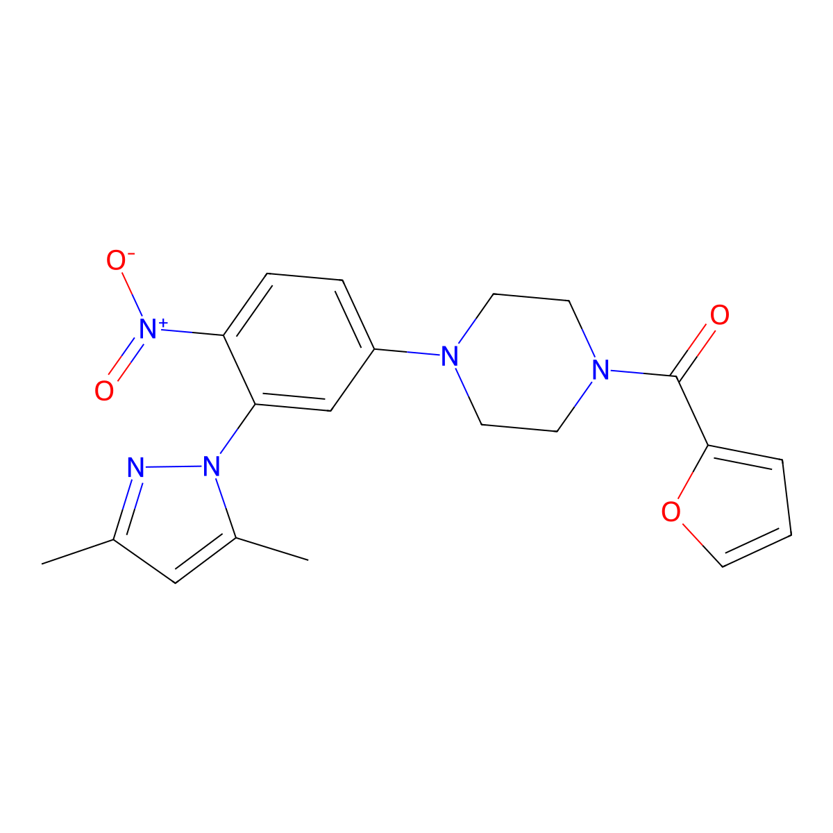 [4-[3-(3,5-Dimethylpyrazol-1-yl)-4-nitrophenyl]piperazin-1-yl]-(furan-2-yl)methanone molecular structure, CAS 432520-43-9