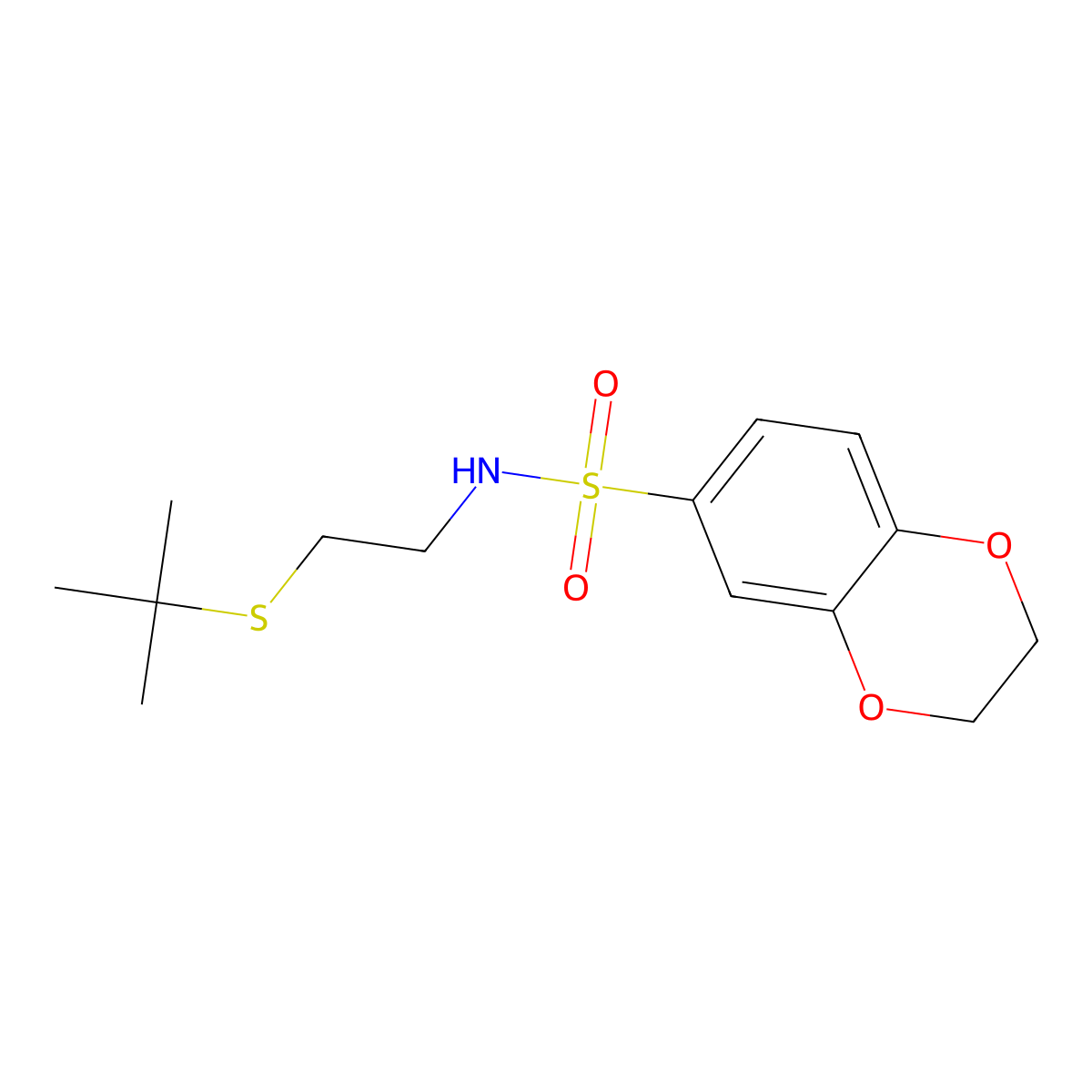 N-(2-tert-butylsulfanylethyl)-2,3-dihydro-1,4-benzodioxine-6-sulfonamide molecular structure, CAS 432520-56-4