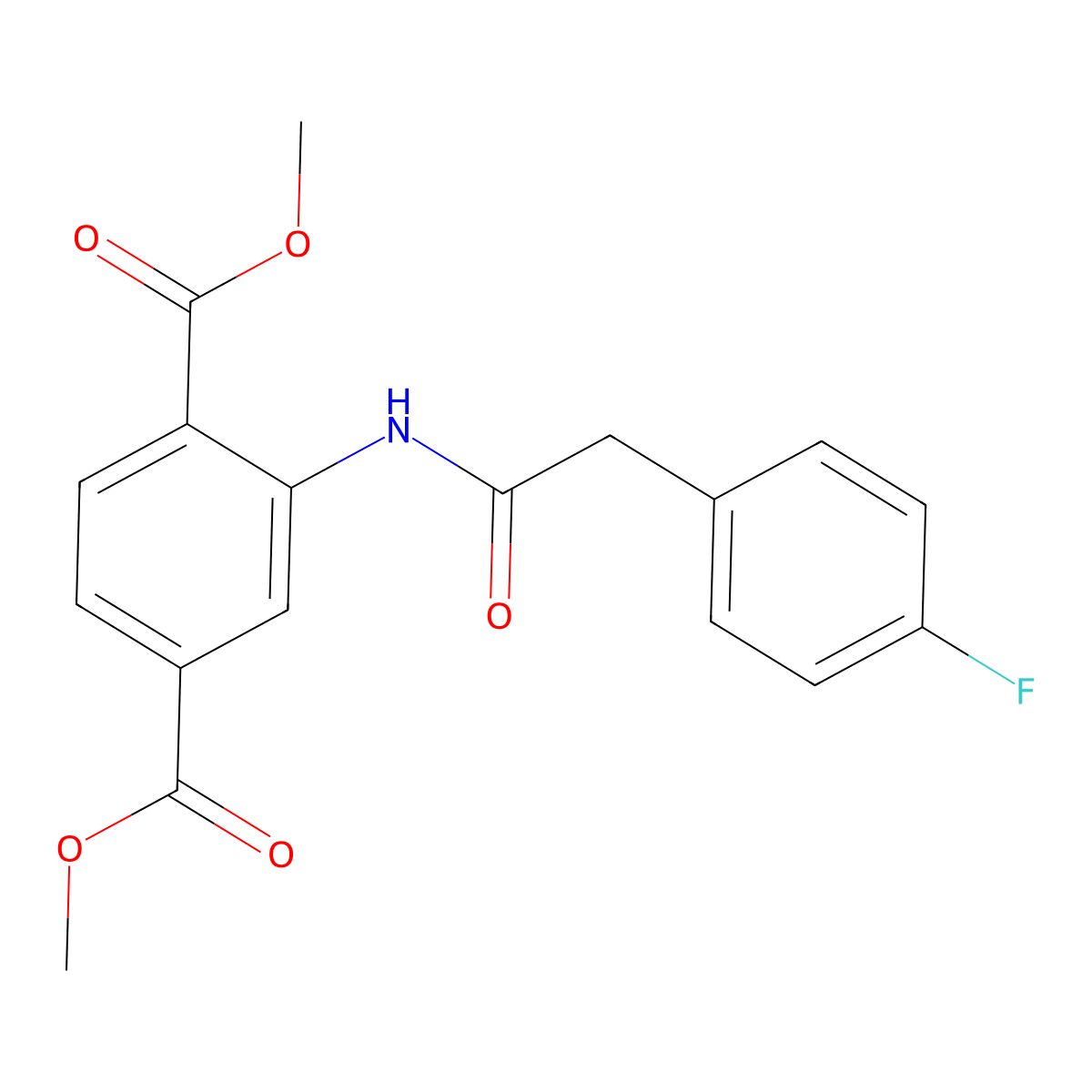 Dimethyl 2-{[(4-fluorophenyl)acetyl]amino}benzene-1,4-dicarboxylate molecular structure, CAS 432520-74-6