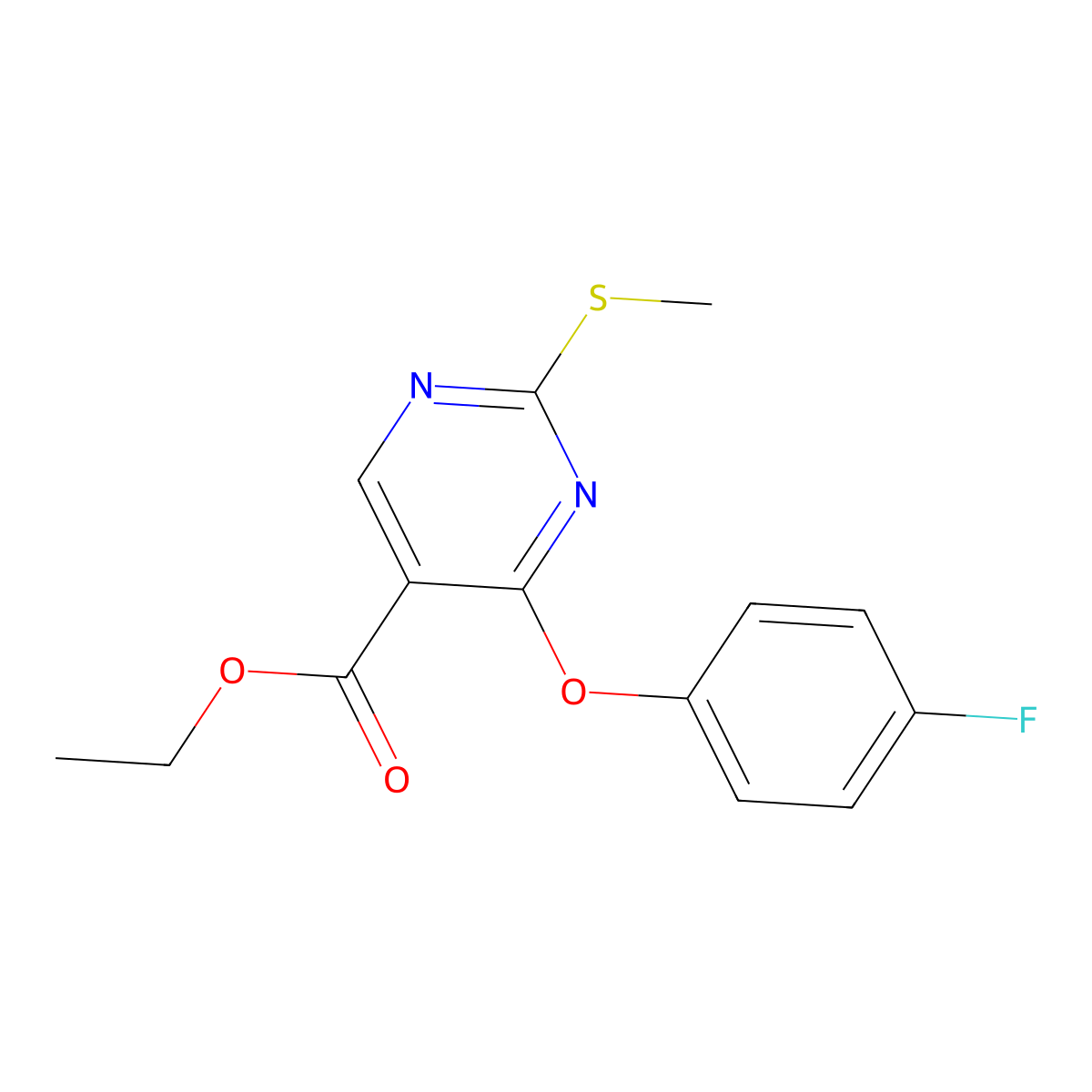 Ethyl 4-(4-fluorophenoxy)-2-(methylsulfanyl)-5-pyrimidinecarboxylate molecular structure, CAS 432521-66-9