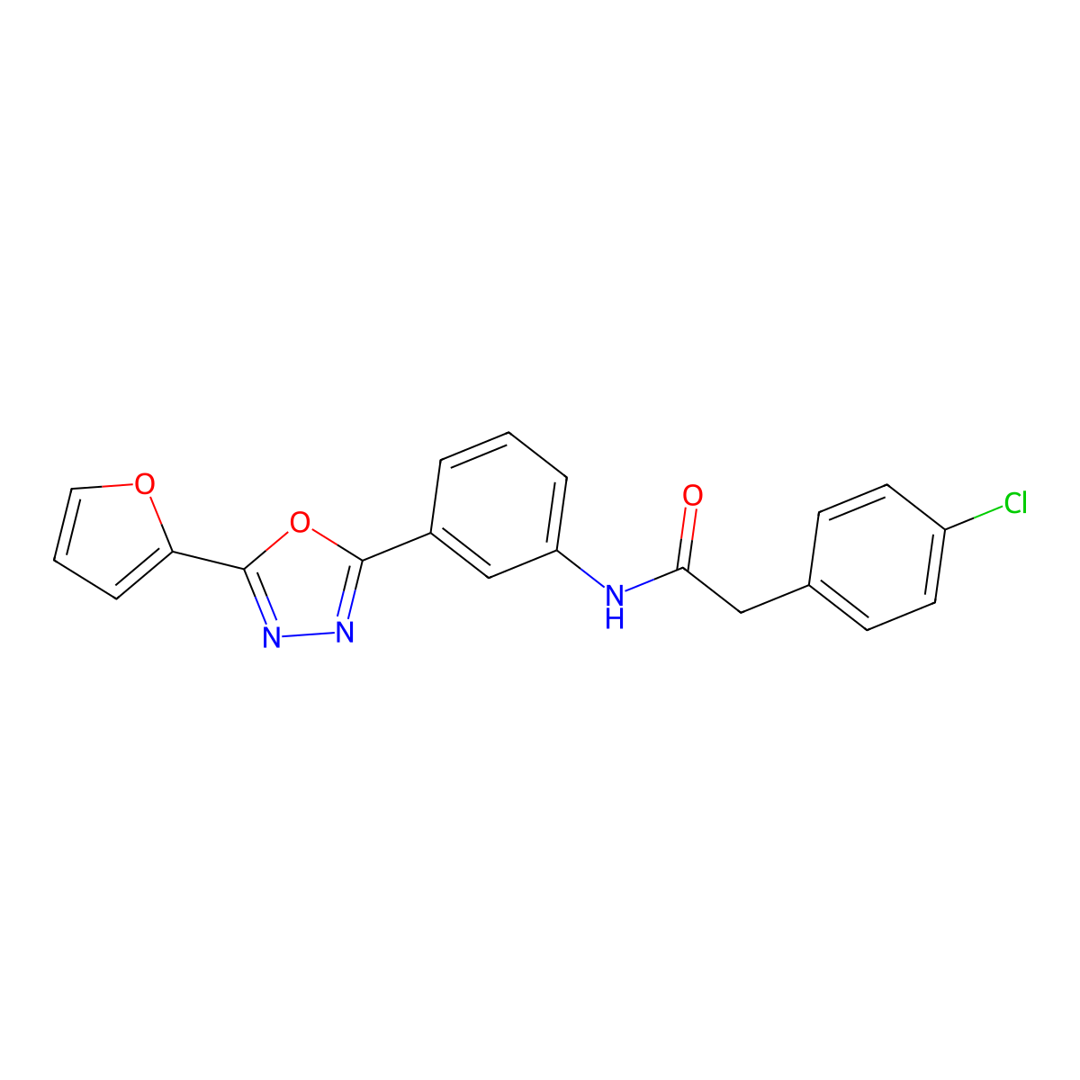 2-(4-chlorophenyl)-N-[3-[5-(furan-2-yl)-1,3,4-oxadiazol-2-yl]phenyl]acetamide molecular structure, CAS 432522-27-5