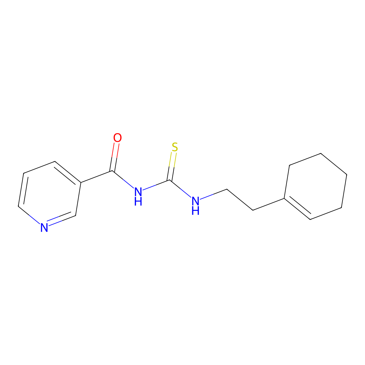 N-[2-(cyclohexen-1-yl)ethylcarbamothioyl]pyridine-3-carboxamide molecular structure, CAS 432522-53-7