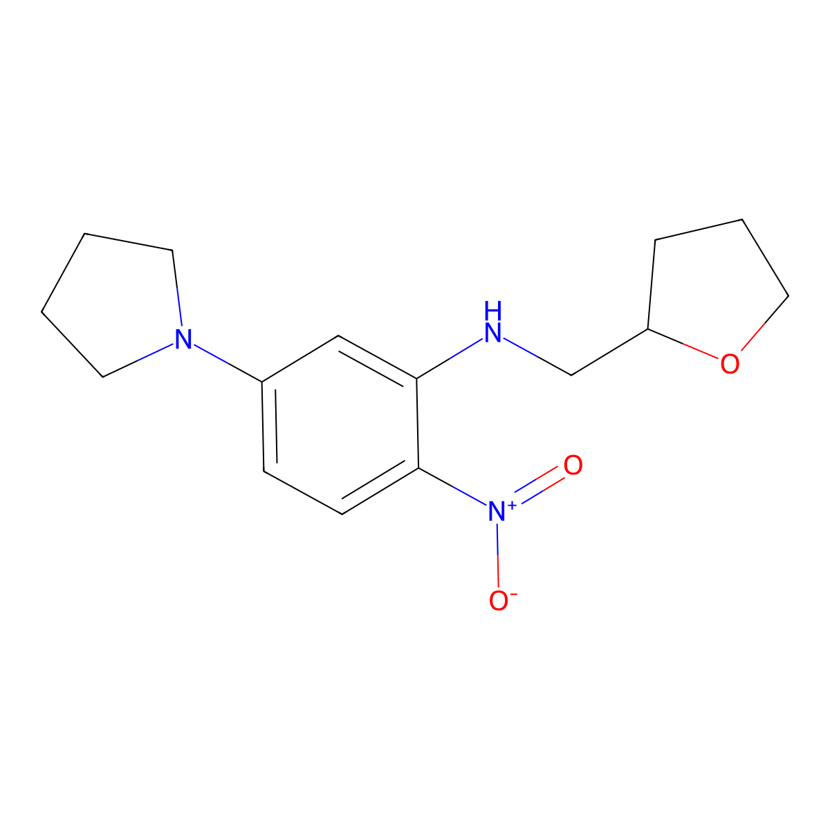 2-nitro-N-(oxolan-2-ylmethyl)-5-pyrrolidin-1-ylaniline molecular structure, CAS 432522-96-8