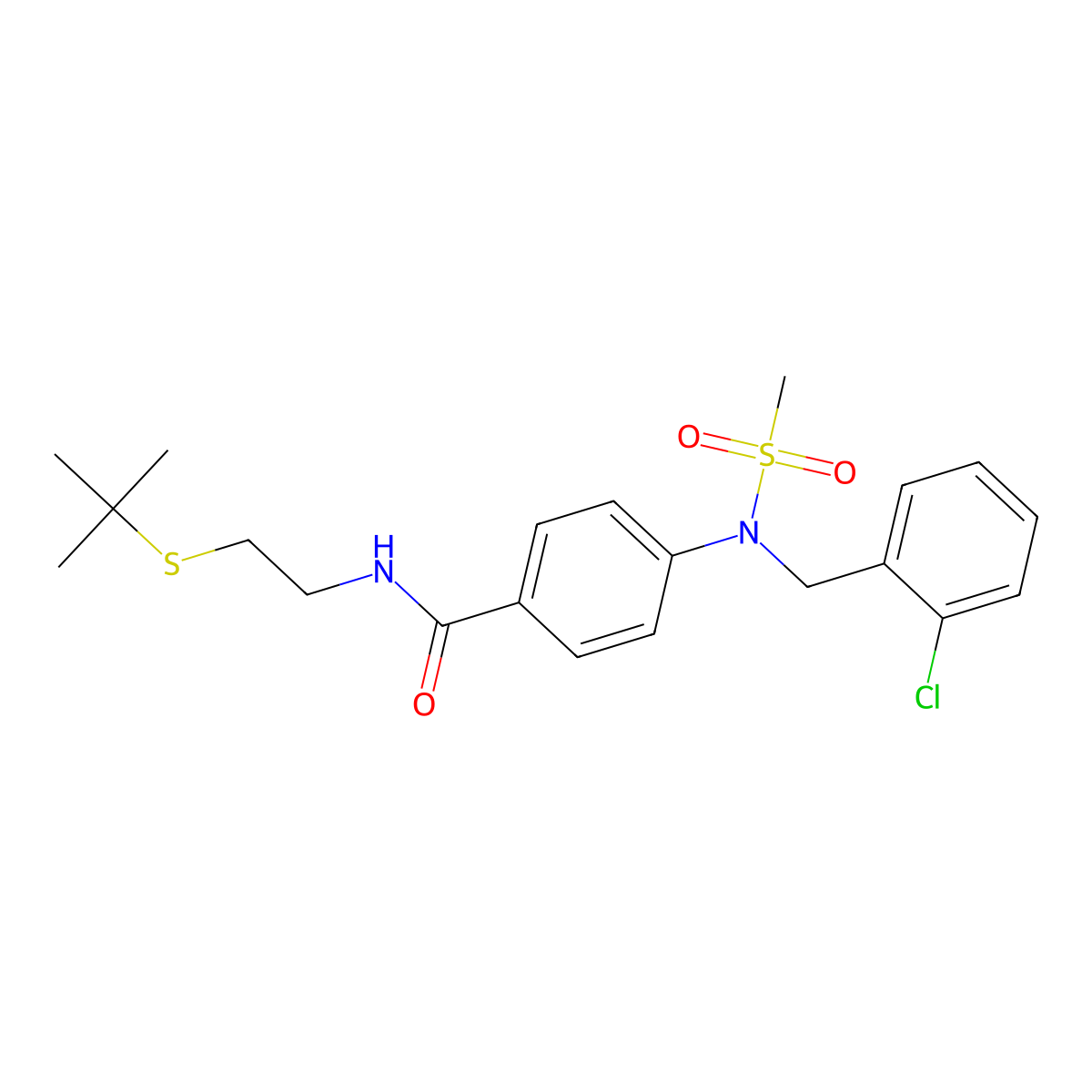 N-(2-tert-butylsulfanylethyl)-4-[(2-chlorophenyl)methyl-methylsulfonylamino]benzamide molecular structure, CAS 432523-60-9
