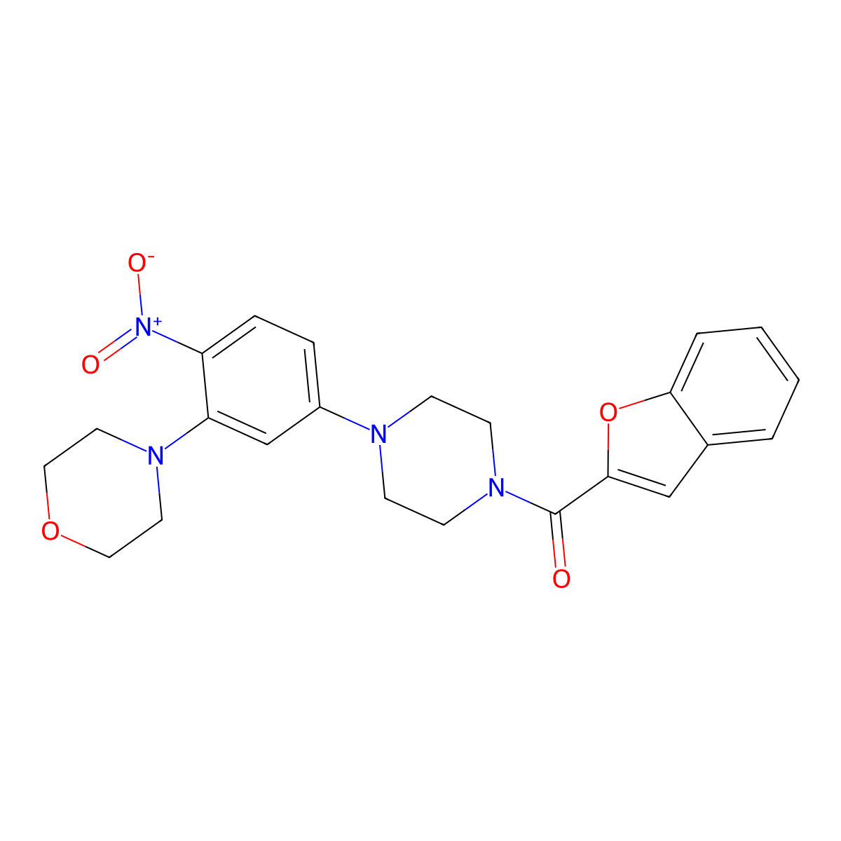 1-Benzofuran-2-yl-[4-(3-morpholin-4-yl-4-nitrophenyl)piperazin-1-yl]methanone molecular structure, CAS 432524-08-8