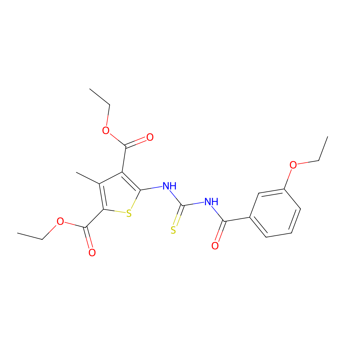 Diethyl 5-({[(3-ethoxyphenyl)carbonyl]carbamothioyl}amino)-3-methylthiophene-2,4-dicarboxylate molecular structure, CAS 432524-10-2