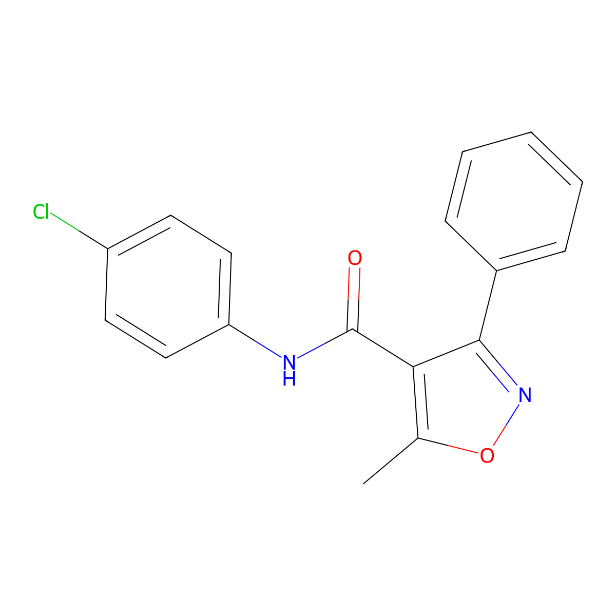 N-(4-chlorophenyl)-5-methyl-3-phenyl-1,2-oxazole-4-carboxamide molecular structure, CAS 432524-24-8
