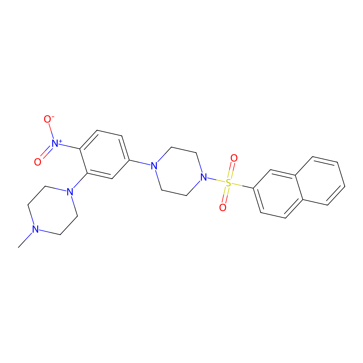 1-Methyl-4-[5-(4-naphthalen-2-ylsulfonylpiperazin-1-yl)-2-nitrophenyl]piperazine molecular structure, CAS 432524-30-6