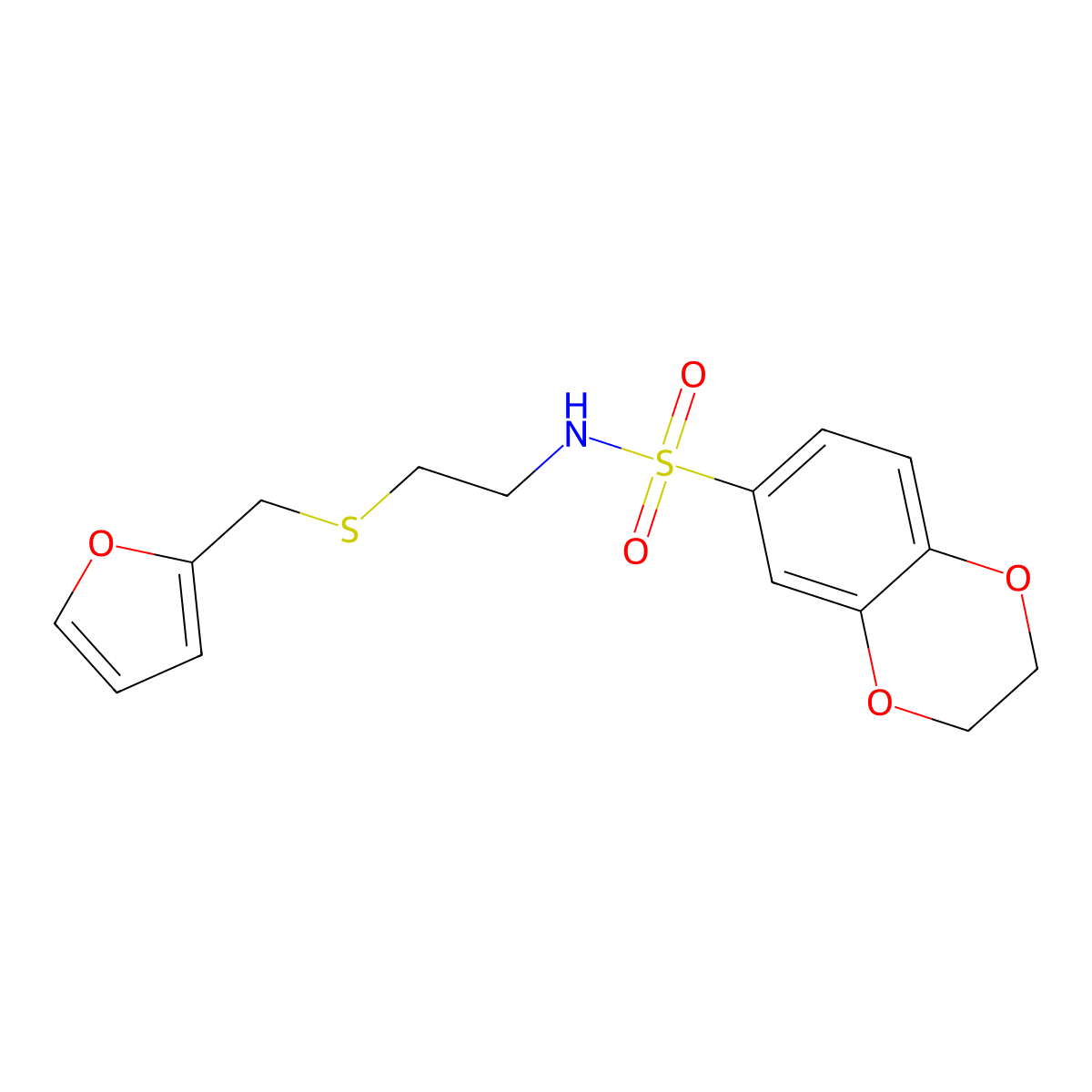 N-[2-(furan-2-ylmethylsulfanyl)ethyl]-2,3-dihydro-1,4-benzodioxine-6-sulfonamide molecular structure, CAS 432525-09-2