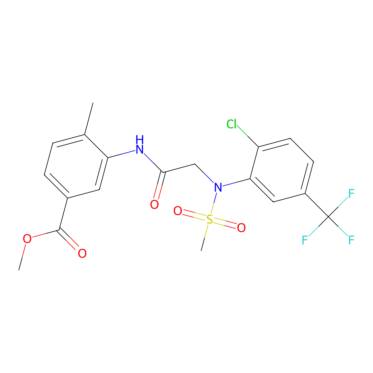 methyl 3-({N-[2-chloro-5-(trifluoromethyl)phenyl]-N-(methylsulfonyl)glycyl}amino)-4-methylbenzoate molecular structure, CAS 432525-25-2