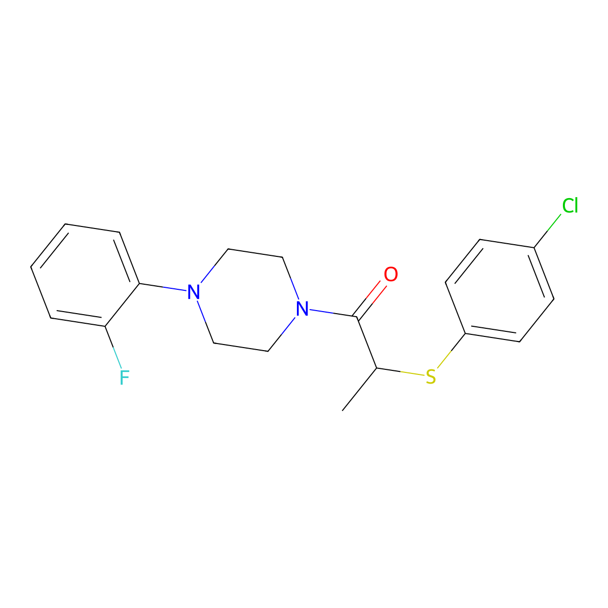2-(4-Chlorophenylthio)-1-(4-(2-fluorophenyl)piperazinyl)propan-1-one molecular structure, CAS 432525-62-7