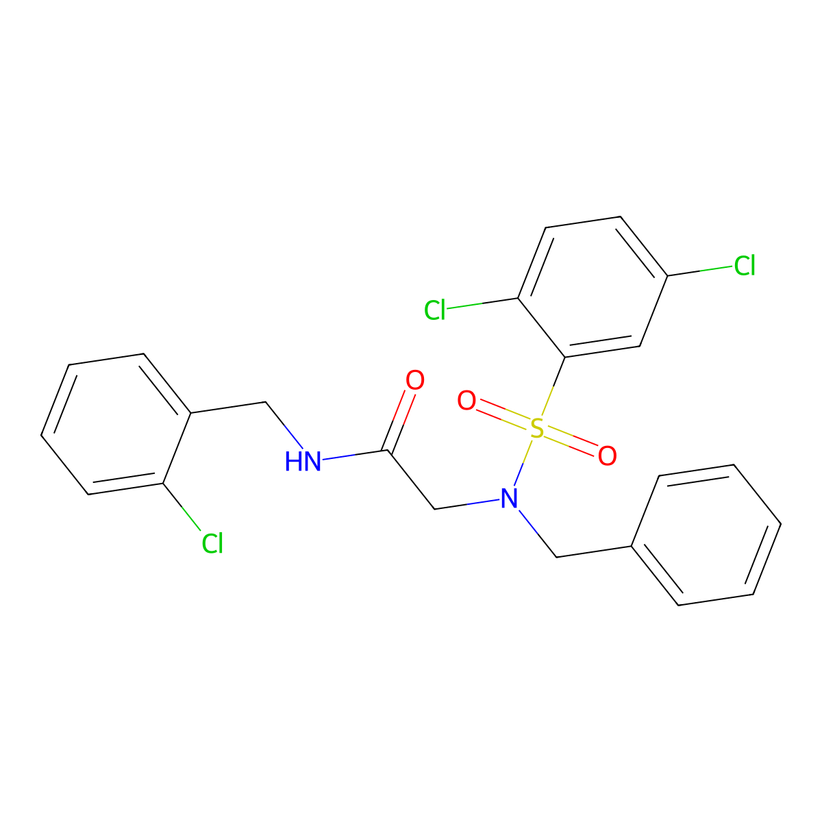 2-[benzyl-(2,5-dichlorophenyl)sulfonylamino]-N-[(2-chlorophenyl)methyl]acetamide molecular structure, CAS 432526-10-8