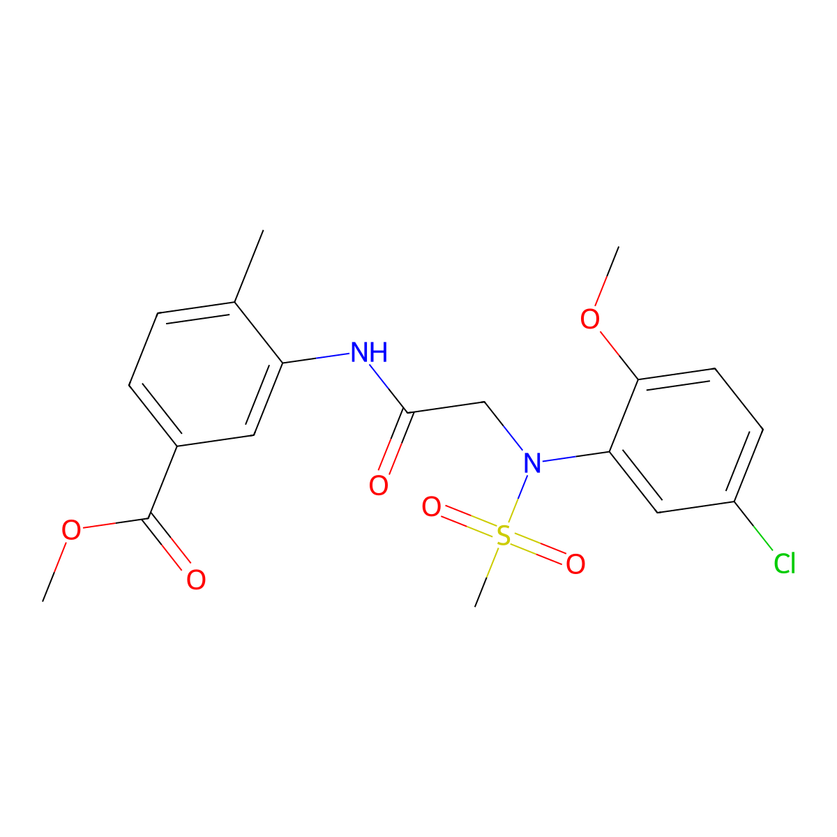 Methyl 3-({[5-chloro-2-methoxy(methylsulfonyl)anilino]acetyl}amino)-4-methylbenzoate molecular structure, CAS 432526-35-7