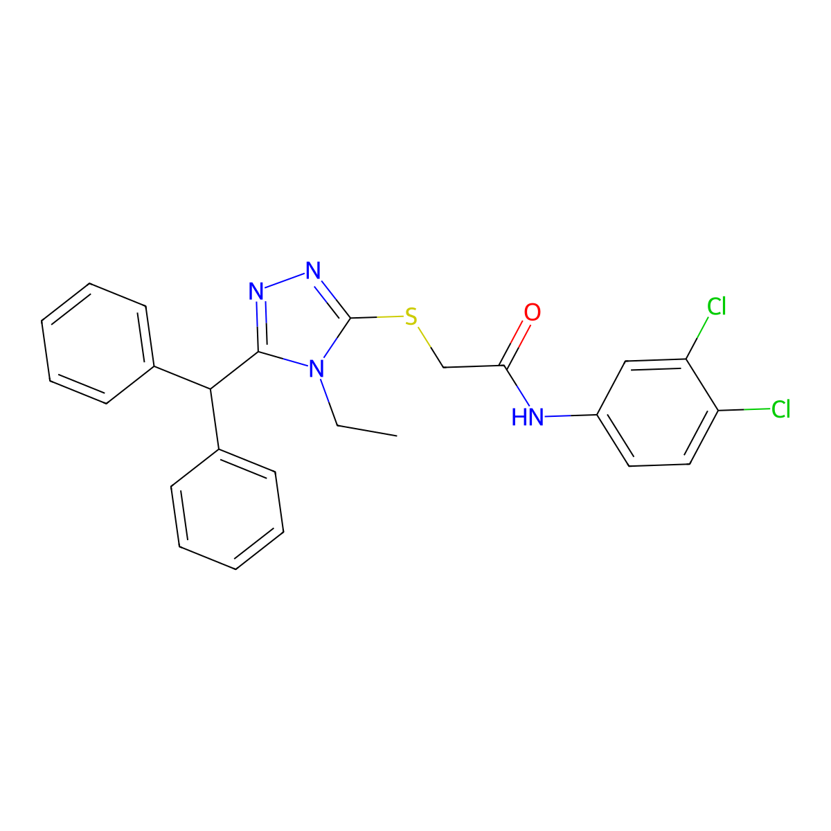 N-(3,4-dichlorophenyl)-2-{[5-(diphenylmethyl)-4-ethyl-4H-1,2,4-triazol-3-yl]sulfanyl}acetamide molecular structure, CAS 432526-36-8