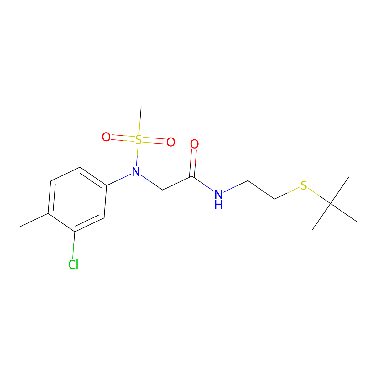 N-(2-tert-butylsulfanylethyl)-2-(3-chloro-4-methyl-N-methylsulfonylanilino)acetamide molecular structure, CAS 432526-51-7