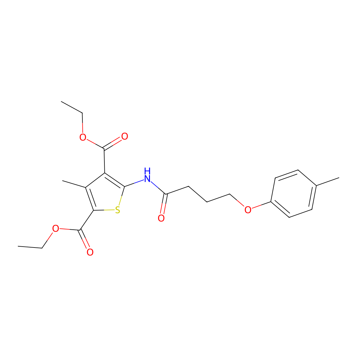 Diethyl 3-methyl-5-{[4-(4-methylphenoxy)butanoyl]amino}thiophene-2,4-dicarboxylate molecular structure, CAS 432526-83-5