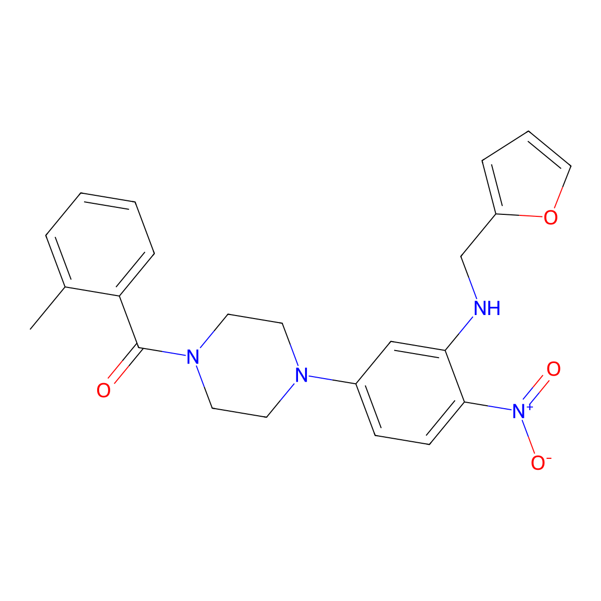 [4-[3-(Furan-2-ylmethylamino)-4-nitrophenyl]piperazin-1-yl]-(2-methylphenyl)methanone molecular structure, CAS 432527-29-2
