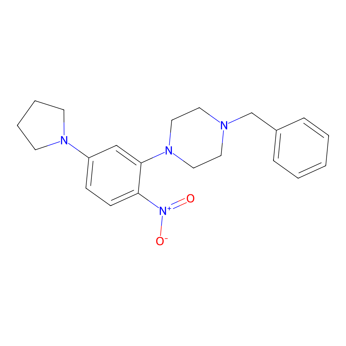 1-Benzyl-4-(2-nitro-5-pyrrolidin-1-ylphenyl)piperazine molecular structure, CAS 432527-89-4