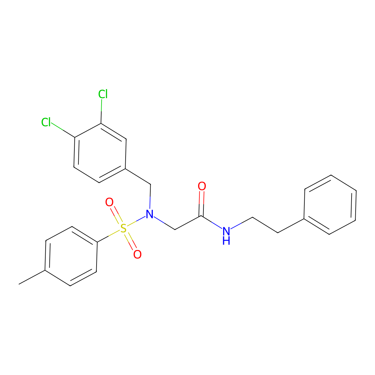 N~2~-(3,4-dichlorobenzyl)-N~2~-[(4-methylphenyl)sulfonyl]-N-(2-phenylethyl)glycinamide molecular structure, CAS 432528-23-9