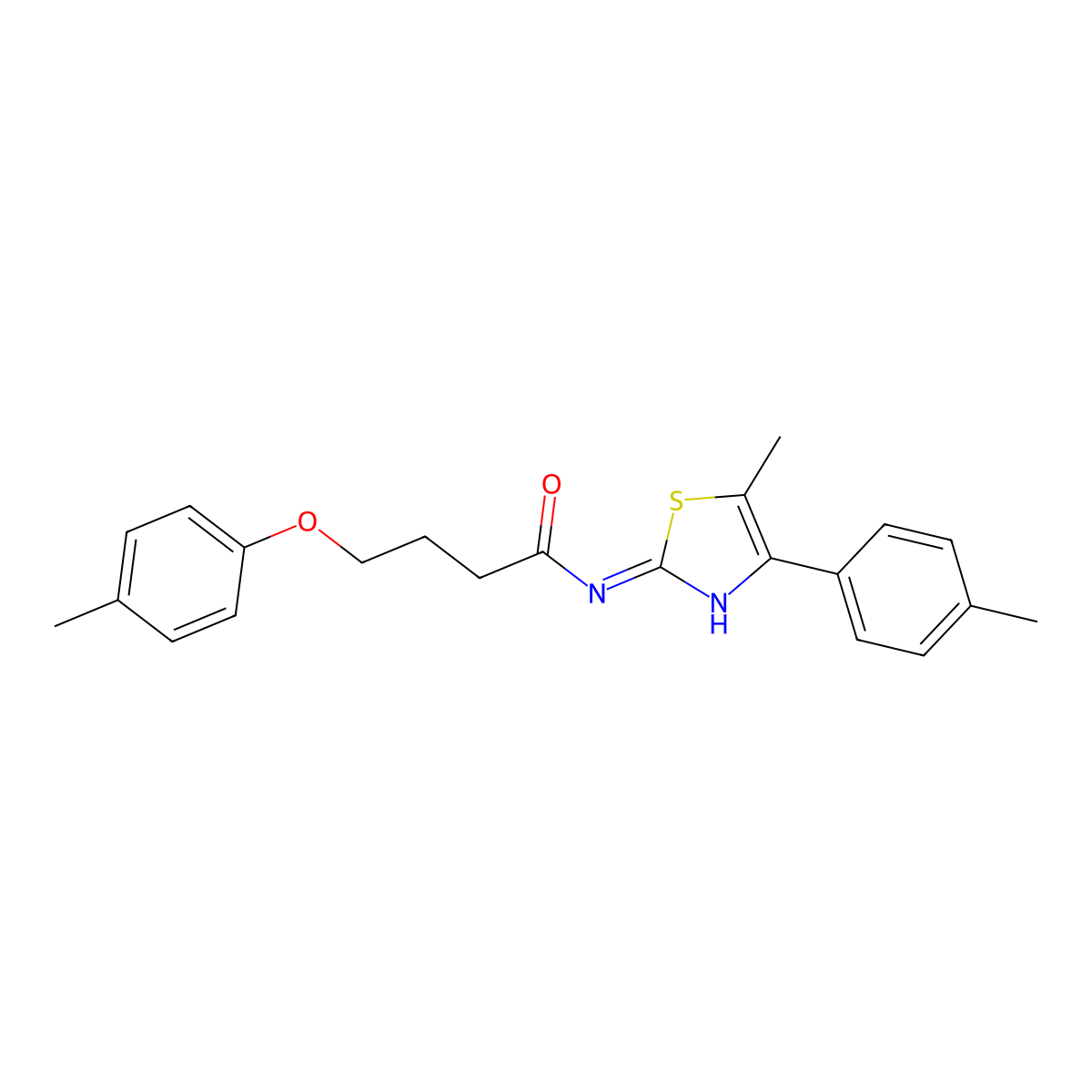 N-[(2Z)-5-methyl-4-(4-methylphenyl)-1,3-thiazol-2(3H)-ylidene]-4-(4-methylphenoxy)butanamide molecular structure, CAS 432528-32-0