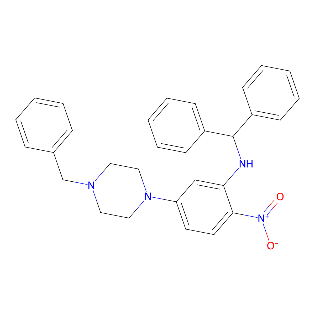 N-benzhydryl-5-(4-benzylpiperazin-1-yl)-2-nitroaniline molecular structure, CAS 432528-54-6