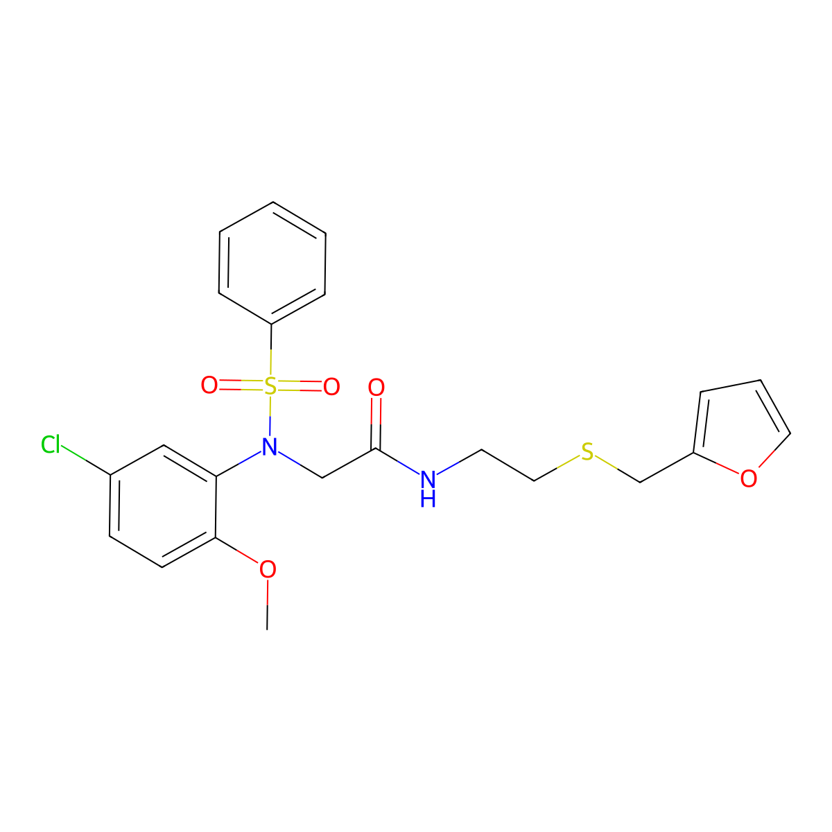 2-[N-(benzenesulfonyl)-5-chloro-2-methoxyanilino]-N-[2-(furan-2-ylmethylsulfanyl)ethyl]acetamide molecular structure, CAS 432529-70-9