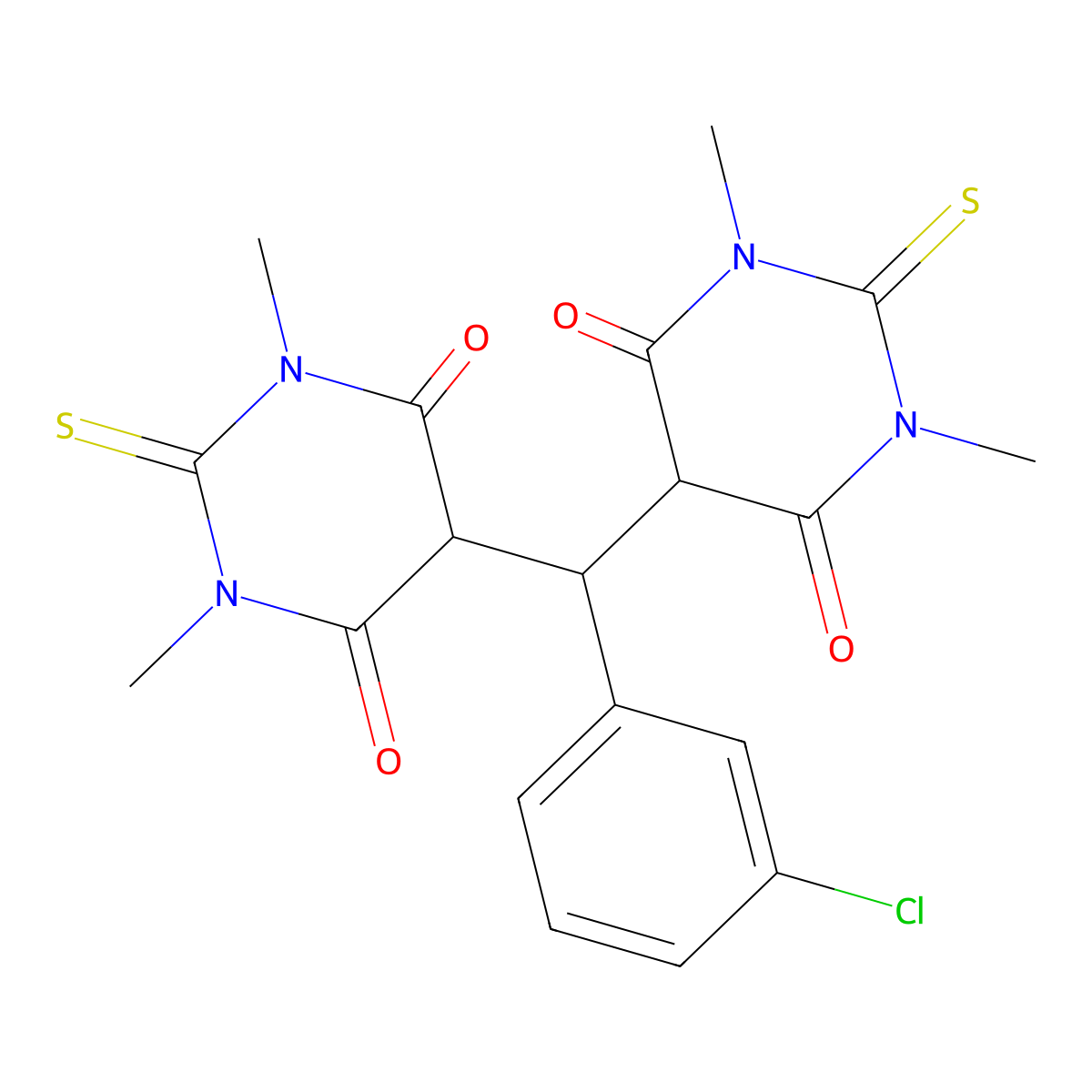 5-[(3-Chlorophenyl)-(1,3-dimethyl-4,6-dioxo-2-sulfanylidene-1,3-diazinan-5-yl)methyl]-1,3-dimethyl-2-sulfanylidene-1,3-diazinane-4,6-dione molecular structure, CAS 432529-89-0