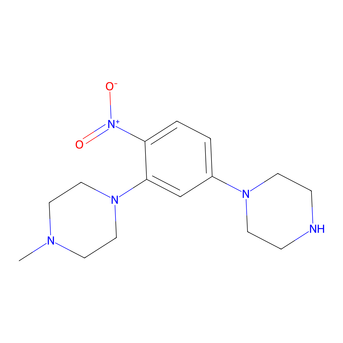 1-Methyl-4-(2-nitro-5-piperazin-1-ylphenyl)piperazine molecular structure, CAS 432529-94-7