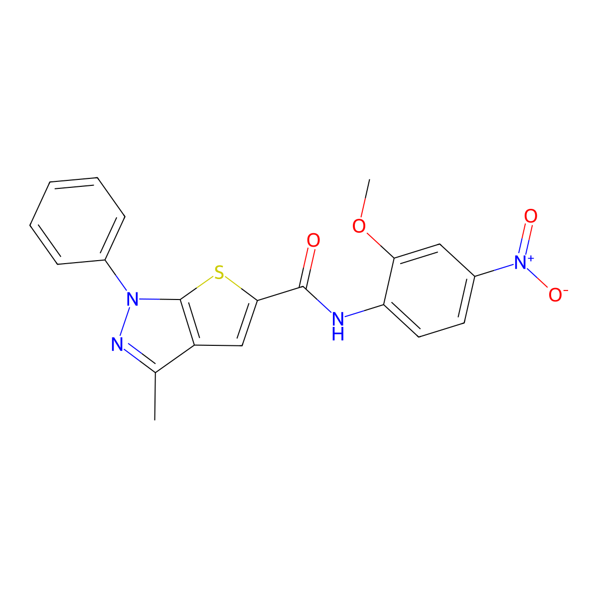 N-(2-methoxy-4-nitrophenyl)-3-methyl-1-phenyl-1H-thieno[2,3-c]pyrazole-5-carboxamide molecular structure, CAS 432529-96-9