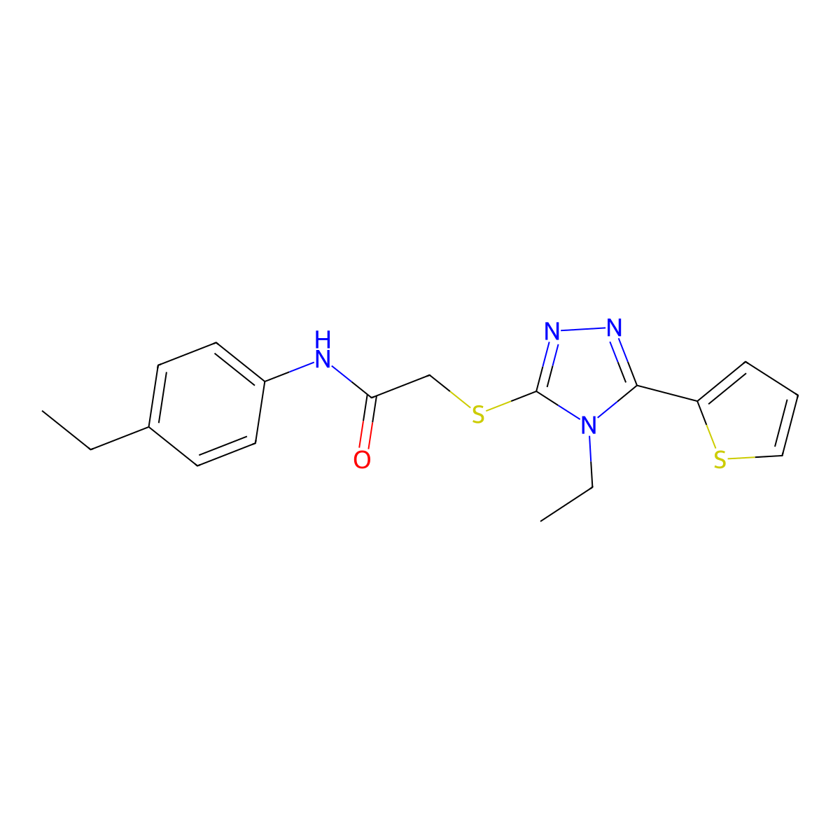 N-(4-ethylphenyl)-2-{[4-ethyl-5-(2-thienyl)-4H-1,2,4-triazol-3-yl]thio}acetamide molecular structure, CAS 432530-67-1