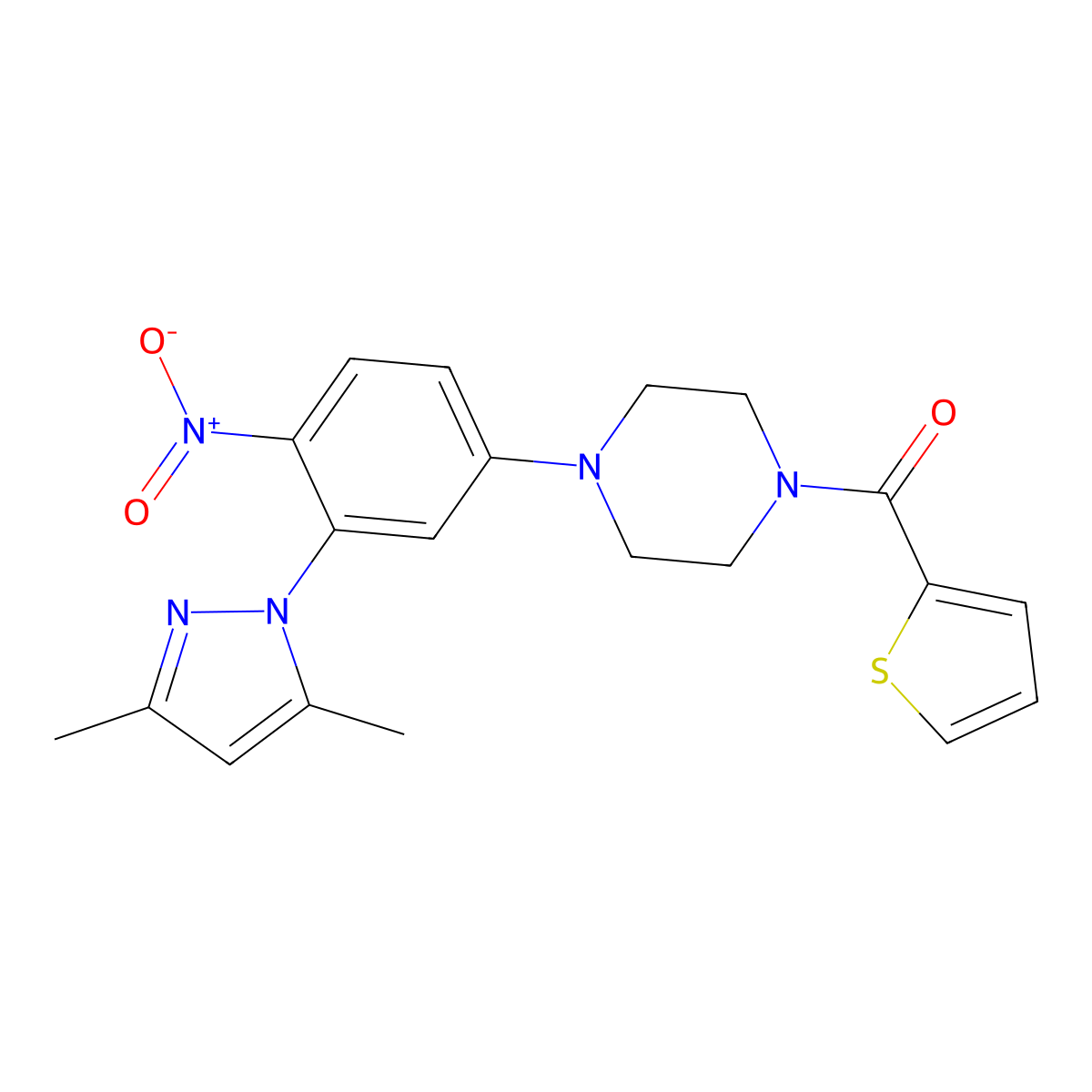 [4-[3-(3,5-Dimethylpyrazol-1-yl)-4-nitrophenyl]piperazin-1-yl]-thiophen-2-ylmethanone molecular structure, CAS 432530-71-7