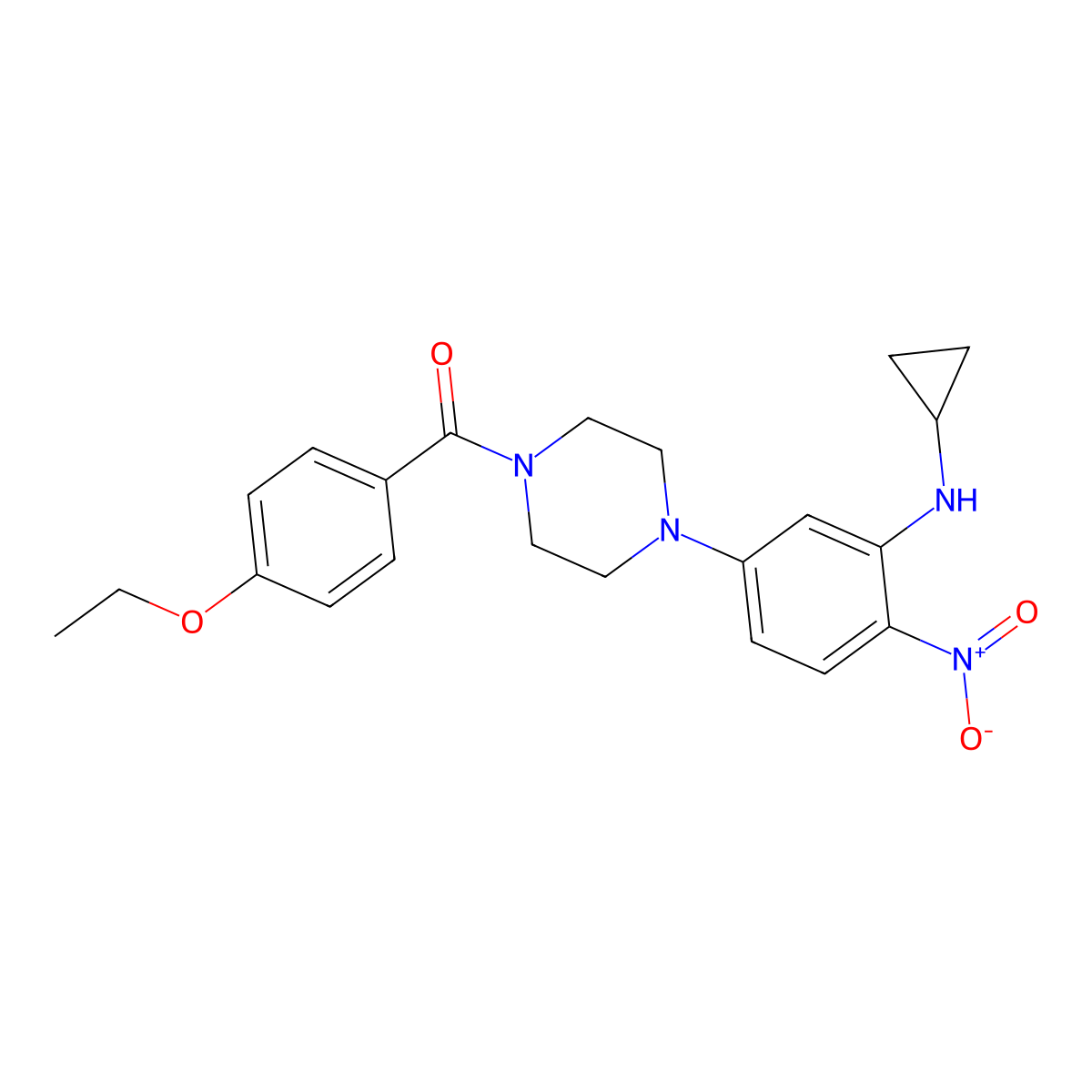 [4-[3-(Cyclopropylamino)-4-nitrophenyl]piperazin-1-yl]-(4-ethoxyphenyl)methanone molecular structure, CAS 432530-91-1