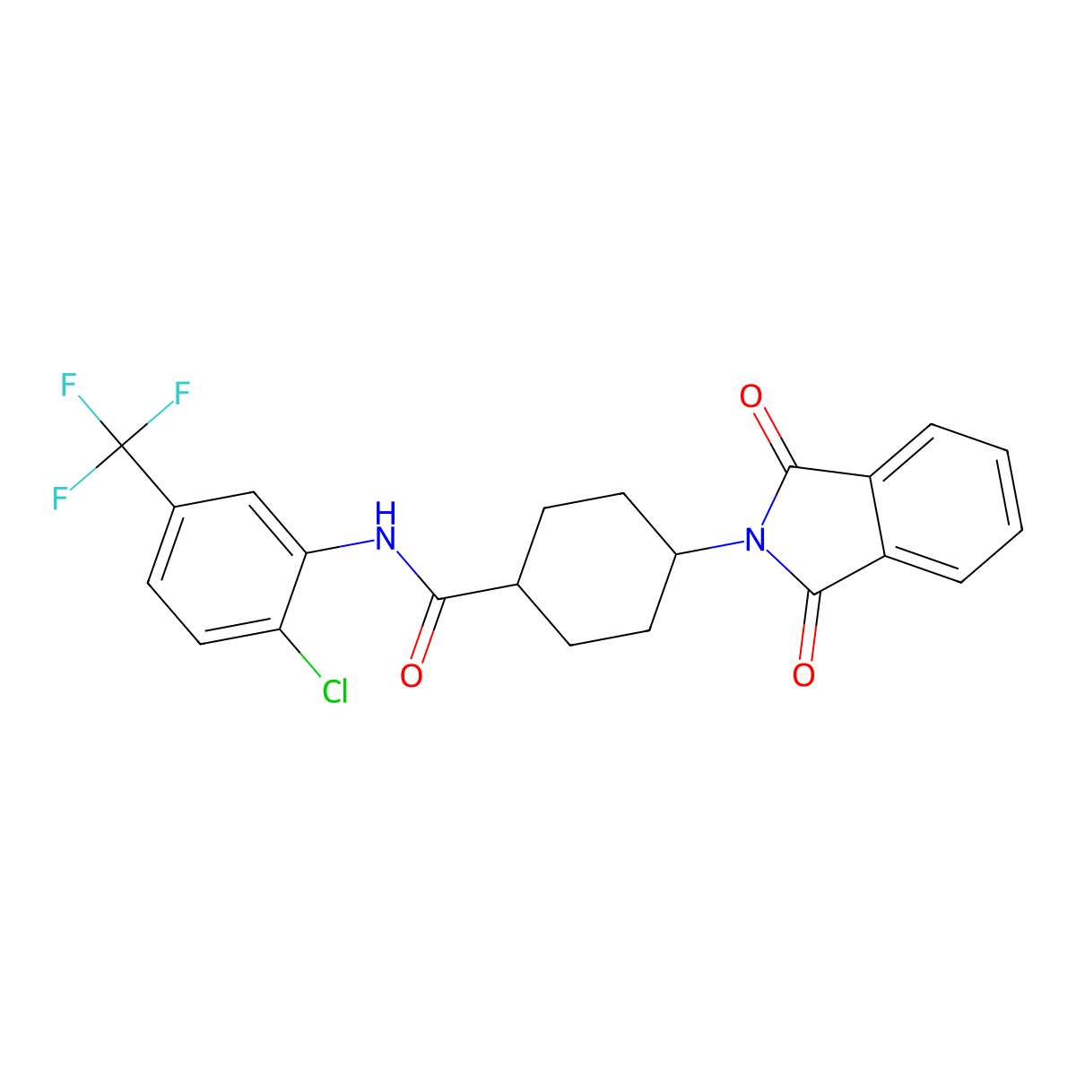 N-[2-chloro-5-(trifluoromethyl)phenyl]-4-(1,3-dioxoisoindol-2-yl)cyclohexane-1-carboxamide molecular structure, CAS 432531-31-2