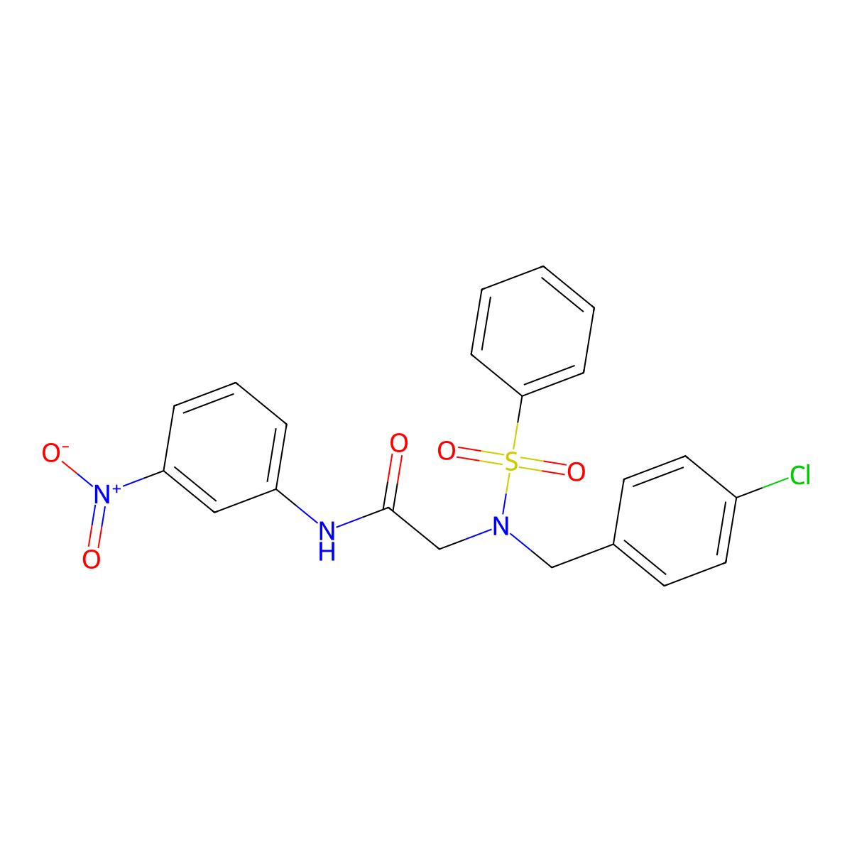 2-[benzenesulfonyl-[(4-chlorophenyl)methyl]amino]-N-(3-nitrophenyl)acetamide molecular structure, CAS 432531-44-7