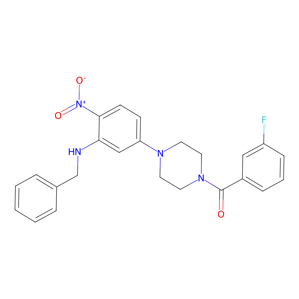 {4-[3-(Benzylamino)-4-nitrophenyl]piperazin-1-yl}(3-fluorophenyl)methanone molecular structure, CAS 432531-63-0