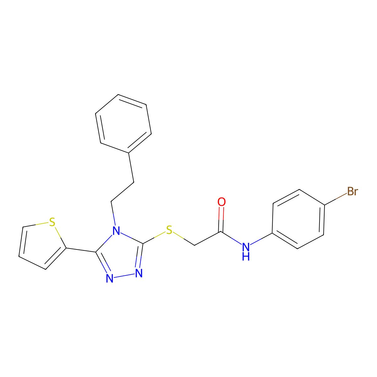 N-(4-bromophenyl)-2-{[4-(2-phenylethyl)-5-(2-thienyl)-4H-1,2,4-triazol-3-yl]sulfanyl}acetamide molecular structure, CAS 432531-84-5