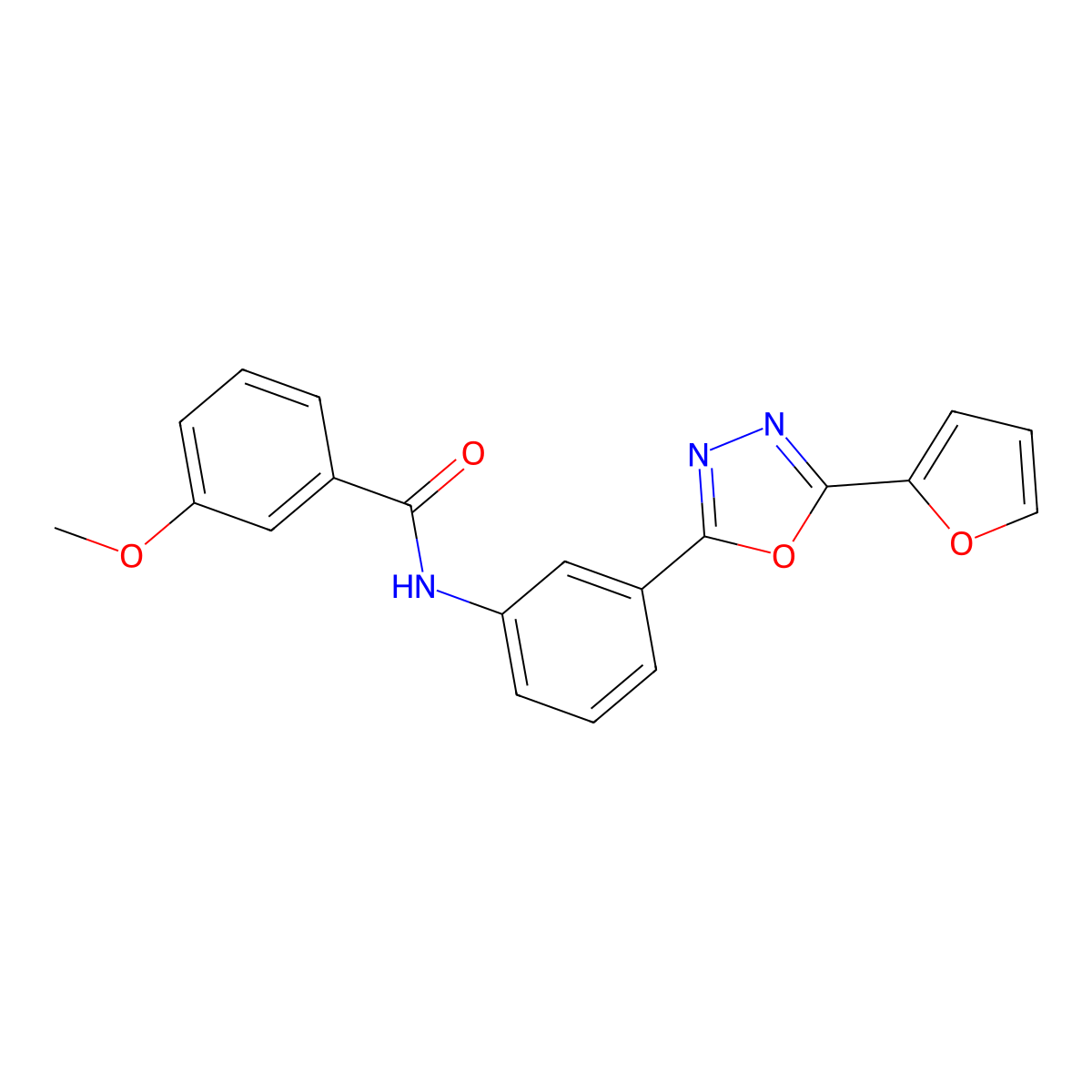 N-[3-[5-(furan-2-yl)-1,3,4-oxadiazol-2-yl]phenyl]-3-methoxybenzamide molecular structure, CAS 432531-94-7