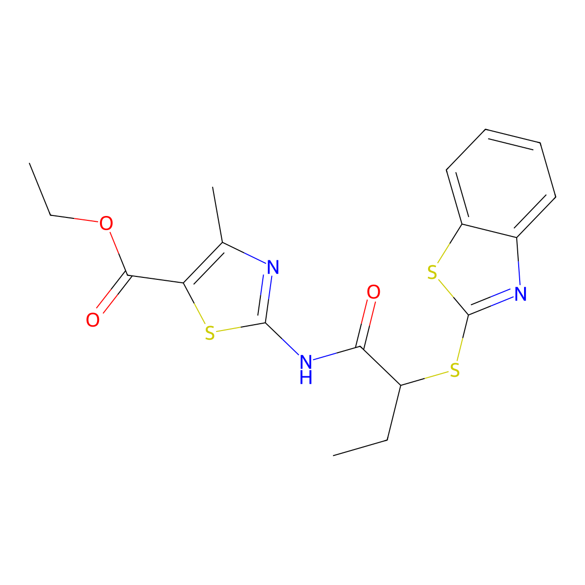 Ethyl 2-{[2-(1,3-benzothiazol-2-ylsulfanyl)butanoyl]amino}-4-methyl-1,3-thiazole-5-carboxylate molecular structure, CAS 432532-05-3