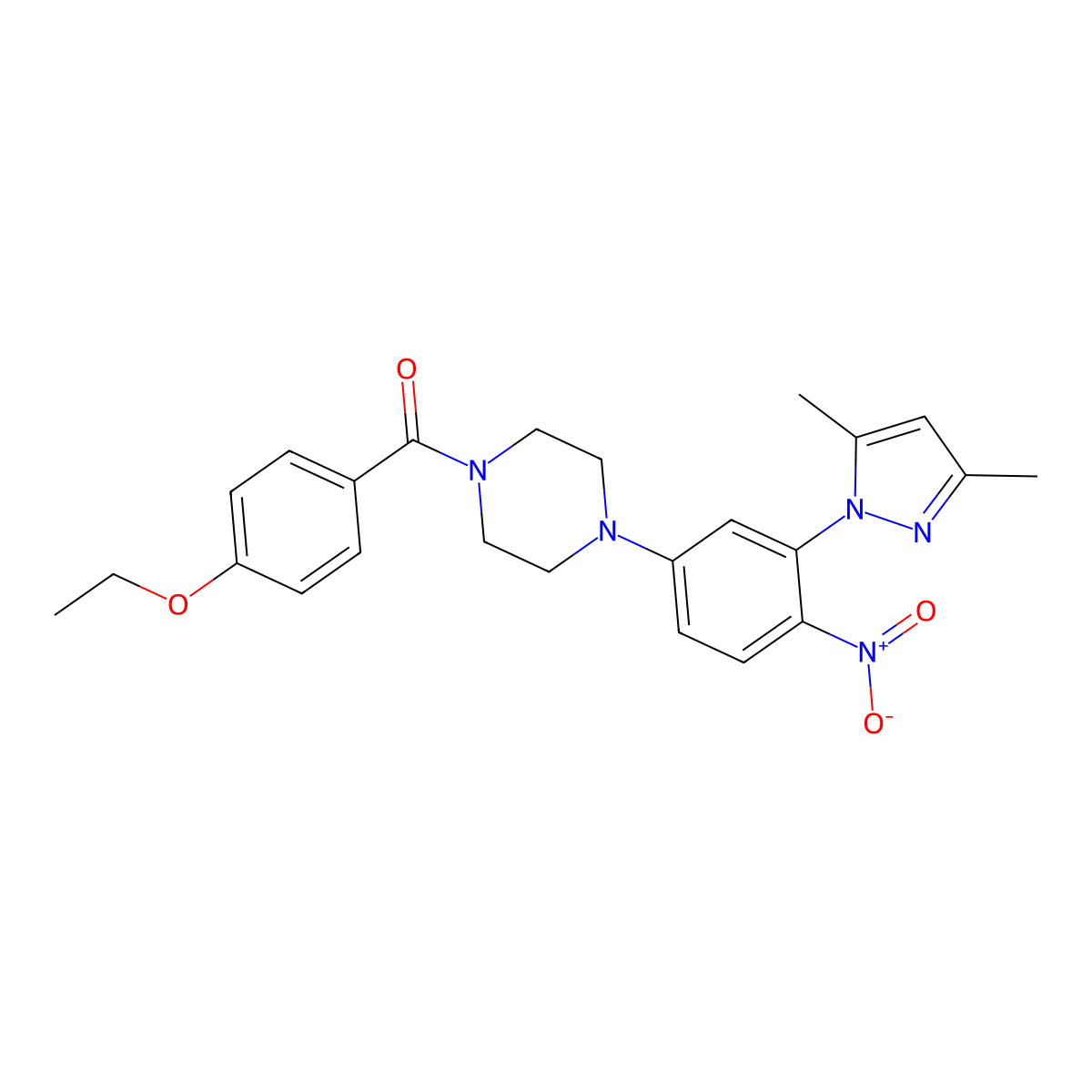 [4-[3-(3,5-Dimethylpyrazol-1-yl)-4-nitrophenyl]piperazin-1-yl]-(4-ethoxyphenyl)methanone molecular structure, CAS 432532-33-7