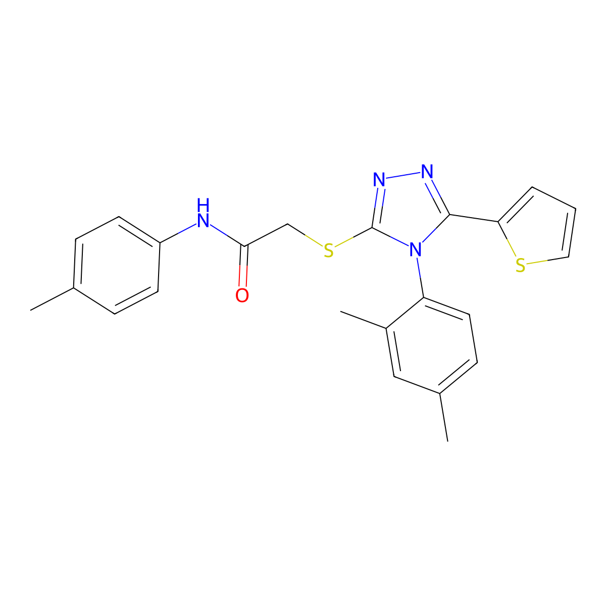 2-{[4-(2,4-dimethylphenyl)-5-(thiophen-2-yl)-4H-1,2,4-triazol-3-yl]sulfanyl}-N-(4-methylphenyl)acetamide molecular structure, CAS 432532-34-8