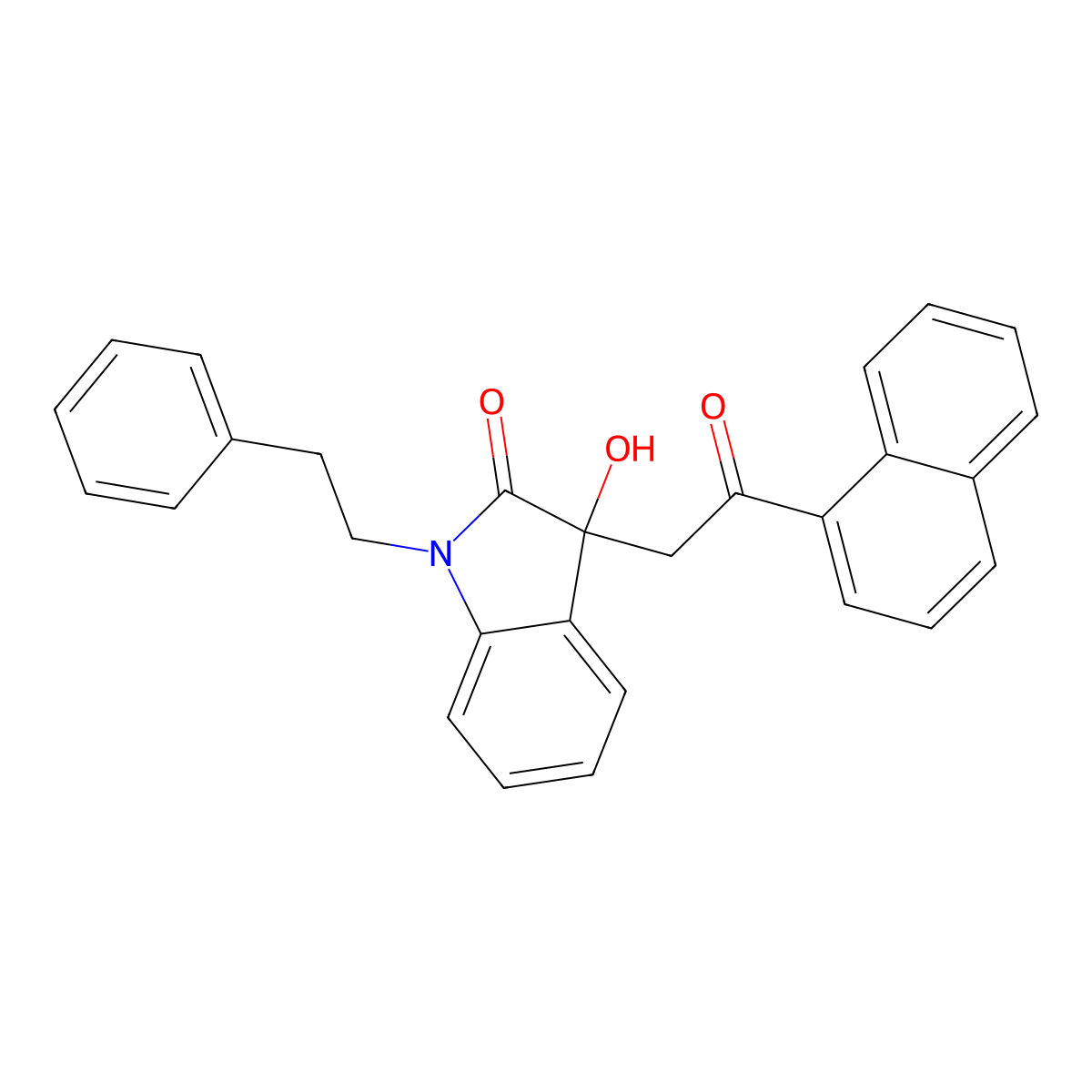 3-hydroxy-3-[2-(naphthalen-1-yl)-2-oxoethyl]-1-(2-phenylethyl)-1,3-dihydro-2H-indol-2-one molecular structure, CAS 432532-63-3