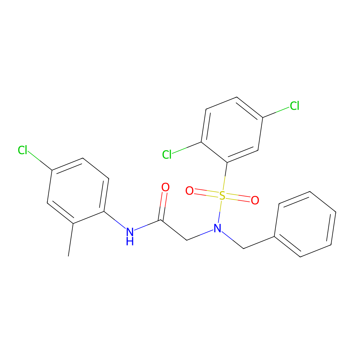 2-[benzyl-(2,5-dichlorophenyl)sulfonylamino]-N-(4-chloro-2-methylphenyl)acetamide molecular structure, CAS 432532-74-6