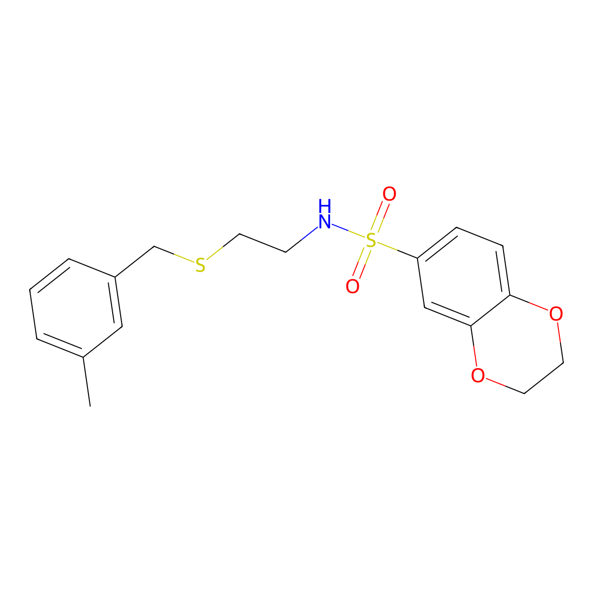 N-[2-[(3-methylphenyl)methylsulfanyl]ethyl]-2,3-dihydro-1,4-benzodioxine-6-sulfonamide molecular structure, CAS 432532-95-1