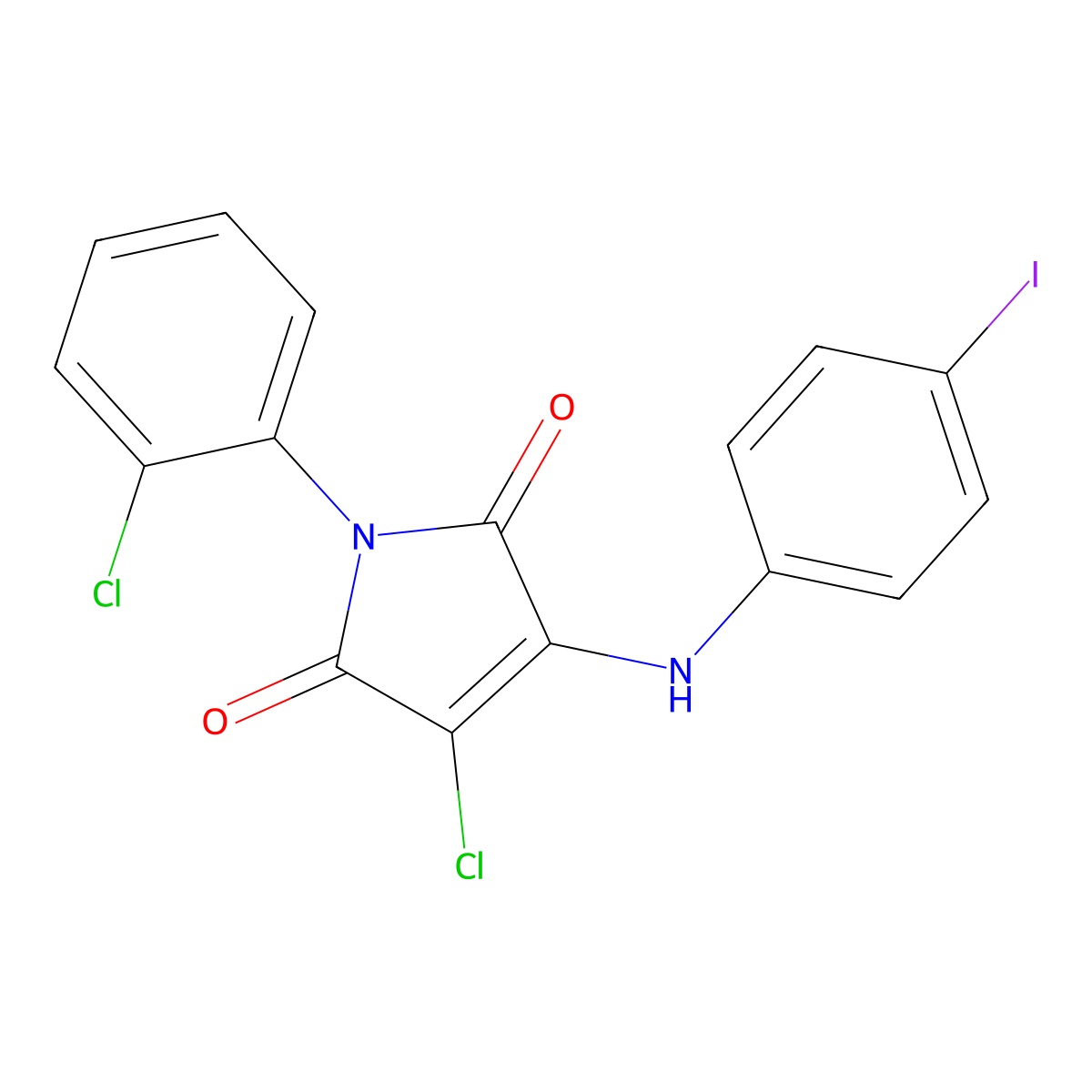 3-chloro-1-(2-chlorophenyl)-4-((4-iodophenyl)amino)-1H-pyrrole-2,5-dione molecular structure, CAS 432533-03-4