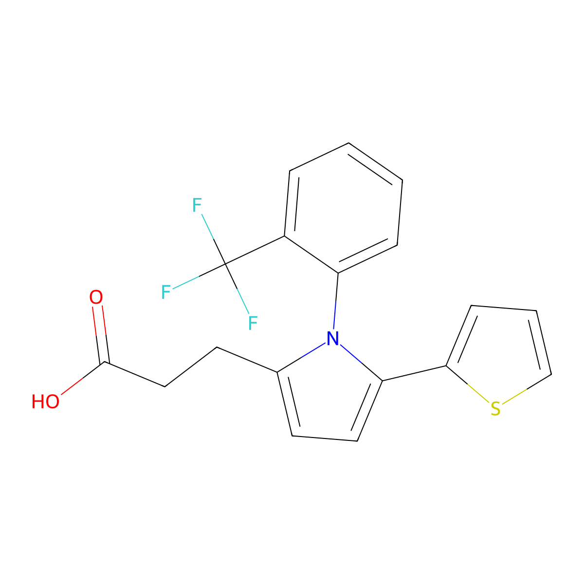 3-(5-(thiophen-2-yl)-1-(2-(trifluoromethyl)phenyl)-1H-pyrrol-2-yl)propanoic acid molecular structure, CAS 432533-60-3