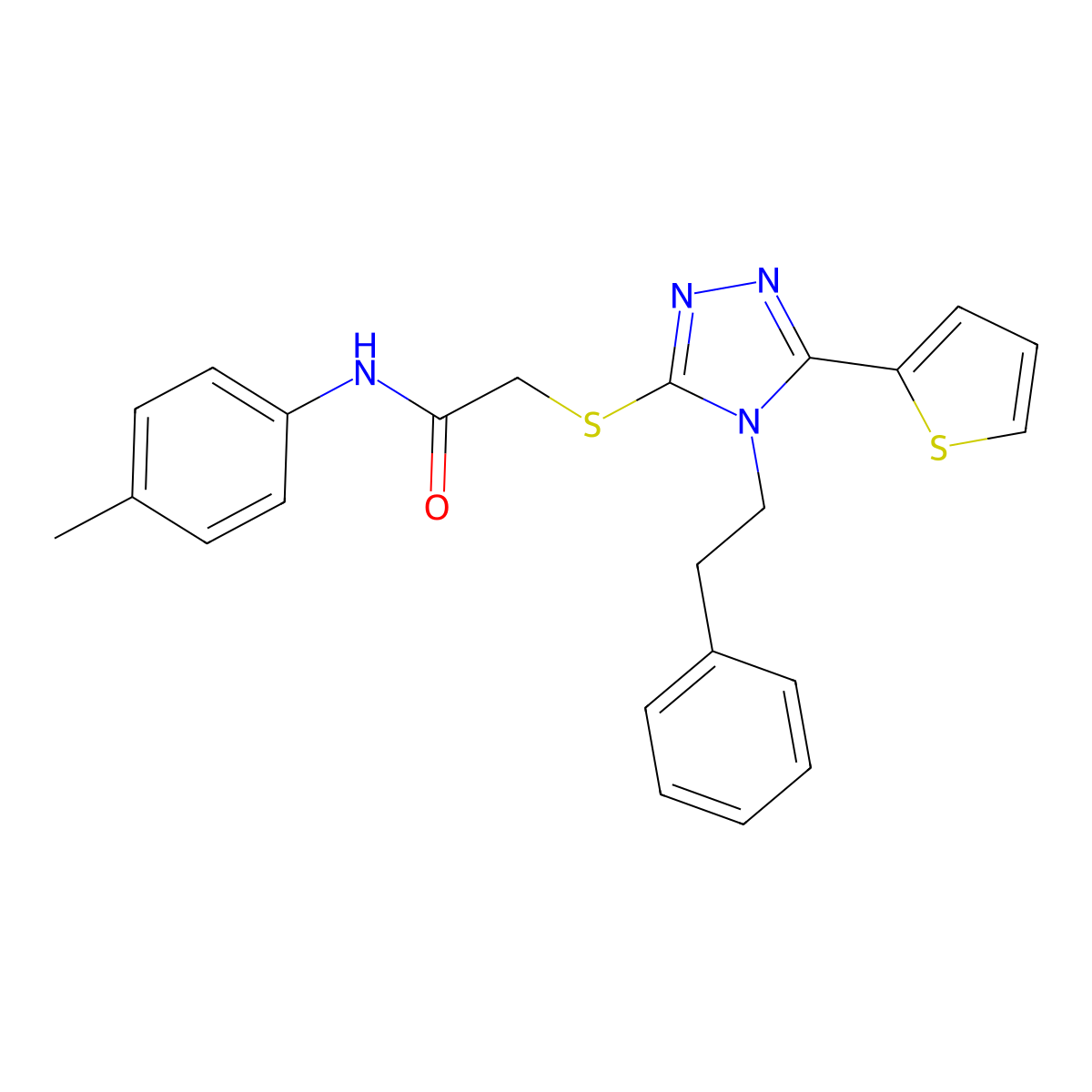 2-((4-phenethyl-5-(thiophen-2-yl)-4H-1,2,4-triazol-3-yl)thio)-N-(p-tolyl)acetamide molecular structure, CAS 432533-63-6
