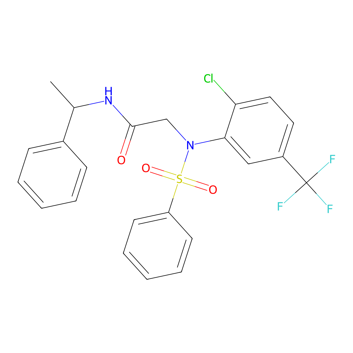 2-[N-(benzenesulfonyl)-2-chloro-5-(trifluoromethyl)anilino]-N-(1-phenylethyl)acetamide molecular structure, CAS 432533-99-8